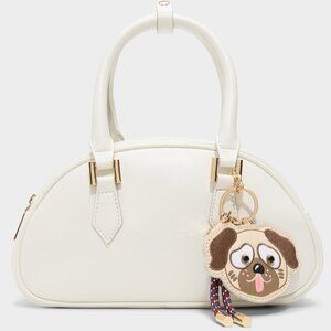 Pug Charm Satchel Bag White